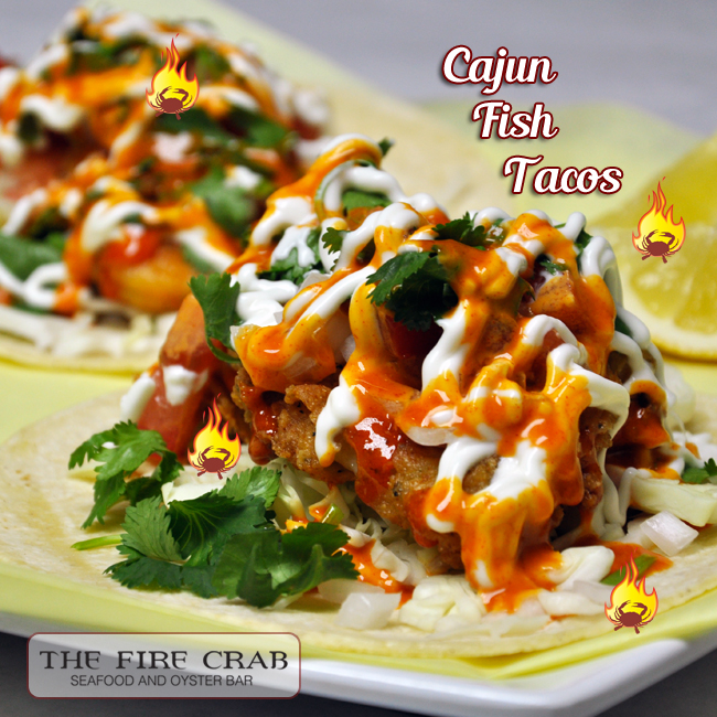 Cajun Fish Tacos Shrimp Tomatoes Onions Cilantro Sauces Orange County OC Fire Crab Cajun Fish Tacos Shrimp Tomatoes Onions Cilantro Sauces Orange County OC Fire Crab