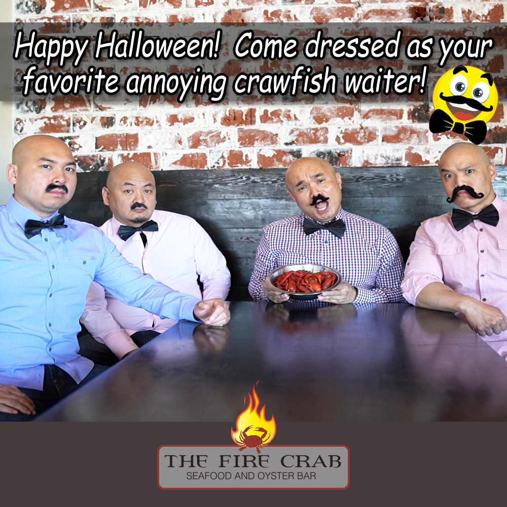 Happy Halloween Fire Crab Orange County Crawfish OC Costume Fun Waiter